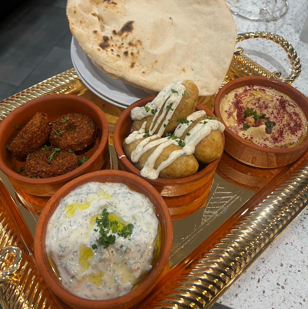 Mixed Platter (Hummus, Jajik, Falafel, Kubba).