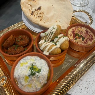 Mixed Platter (Hummus, Jajik, Falafel, Kubba)